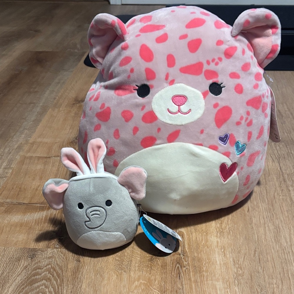 Squishmallows Pink and Cream Bear with Gray Elephant
